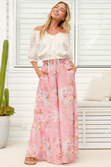 Charli Pants - Paper Bag High Waisted Wide Leg Pants in Ginnee Print