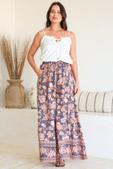 Charli Pants - Paper Bag High Waisted Wide Leg Pants in Leandra Print