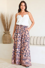 Charli Pants - Paper Bag High Waisted Wide Leg Pants in Leandra Print