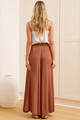 Charli Pants - Paper Bag High Waisted Wide Leg Pants in Rust
