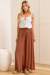 Charli Pants - Paper Bag High Waisted Wide Leg Pants in Rust
