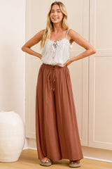 Charli Pants - Paper Bag High Waisted Wide Leg Pants in Rust