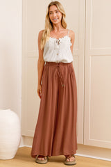 Charli Pants - Paper Bag High Waisted Wide Leg Pants in Rust