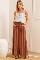 Charli Pants - Paper Bag High Waisted Wide Leg Pants in Rust