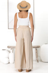 Charli Pants - Paper Bag High Waisted Wide Leg Pants in Sand