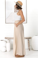 Charli Pants - Paper Bag High Waisted Wide Leg Pants in Sand