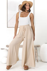 Charli Pants - Paper Bag High Waisted Wide Leg Pants in Sand