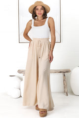 Charli Pants - Paper Bag High Waisted Wide Leg Pants in Sand