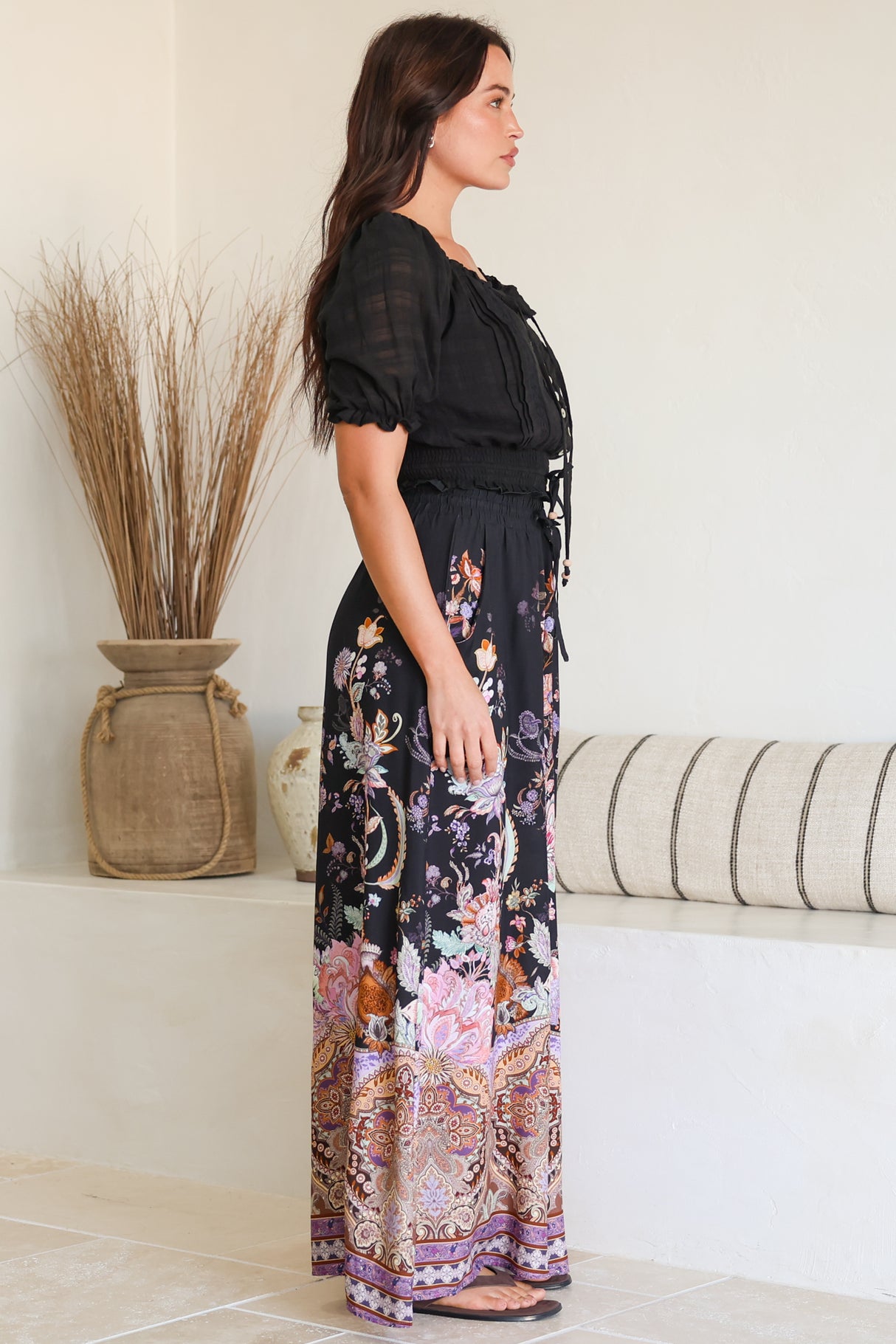 Charli Pants - Paper Bag High Waisted Wide Leg Pants in Zaria Print