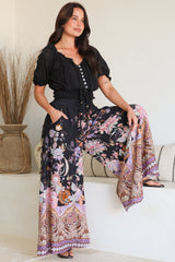 Charli Pants - Paper Bag High Waisted Wide Leg Pants in Zaria Print