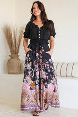 Charli Pants - Paper Bag High Waisted Wide Leg Pants in Zaria Print