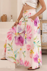 Charli Pants - Paper Bag High Waisted Wide Leg Pants in Alaria Print