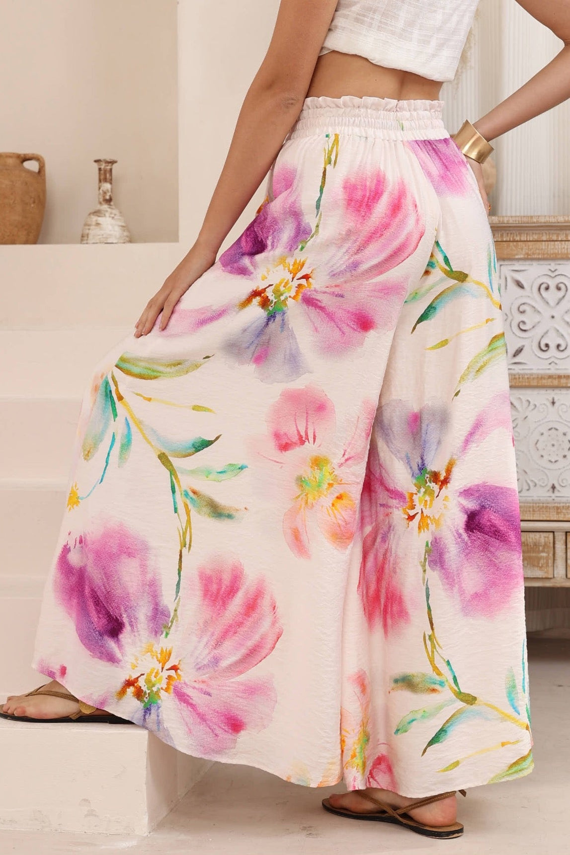 Charli Pants - Paper Bag High Waisted Wide Leg Pants in Alaria Print