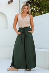 Charli Pants - Paper Bag High Waisted Wide Leg Pants in Olive