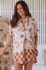 JAASE - Lola Shirt: High-Low Button Down Shirt in Tuscan Sands Print
