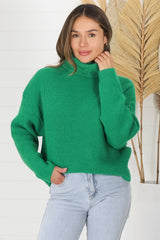 Charter Jumper - Ribbed Long Sleeve Turtle Neck in Green