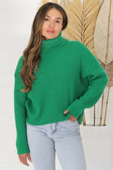 Charter Jumper - Ribbed Long Sleeve Turtle Neck in Green