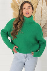 Charter Jumper - Ribbed Long Sleeve Turtle Neck in Green