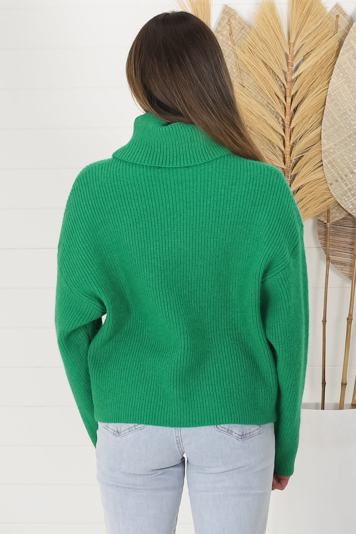 Charter Jumper - Ribbed Long Sleeve Turtle Neck in Green