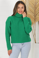 Charter Jumper - Ribbed Long Sleeve Turtle Neck in Green