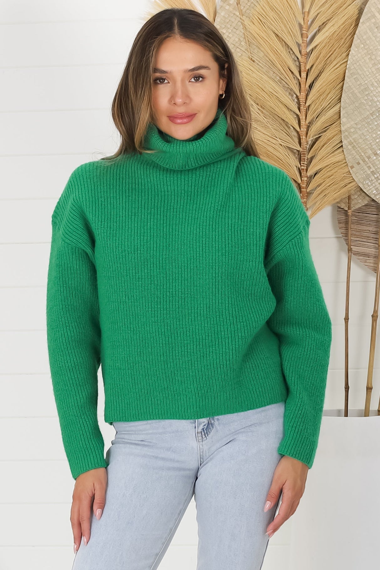 Charter Jumper - Ribbed Long Sleeve Turtle Neck in Green