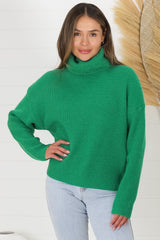 Charter Jumper - Ribbed Long Sleeve Turtle Neck in Green