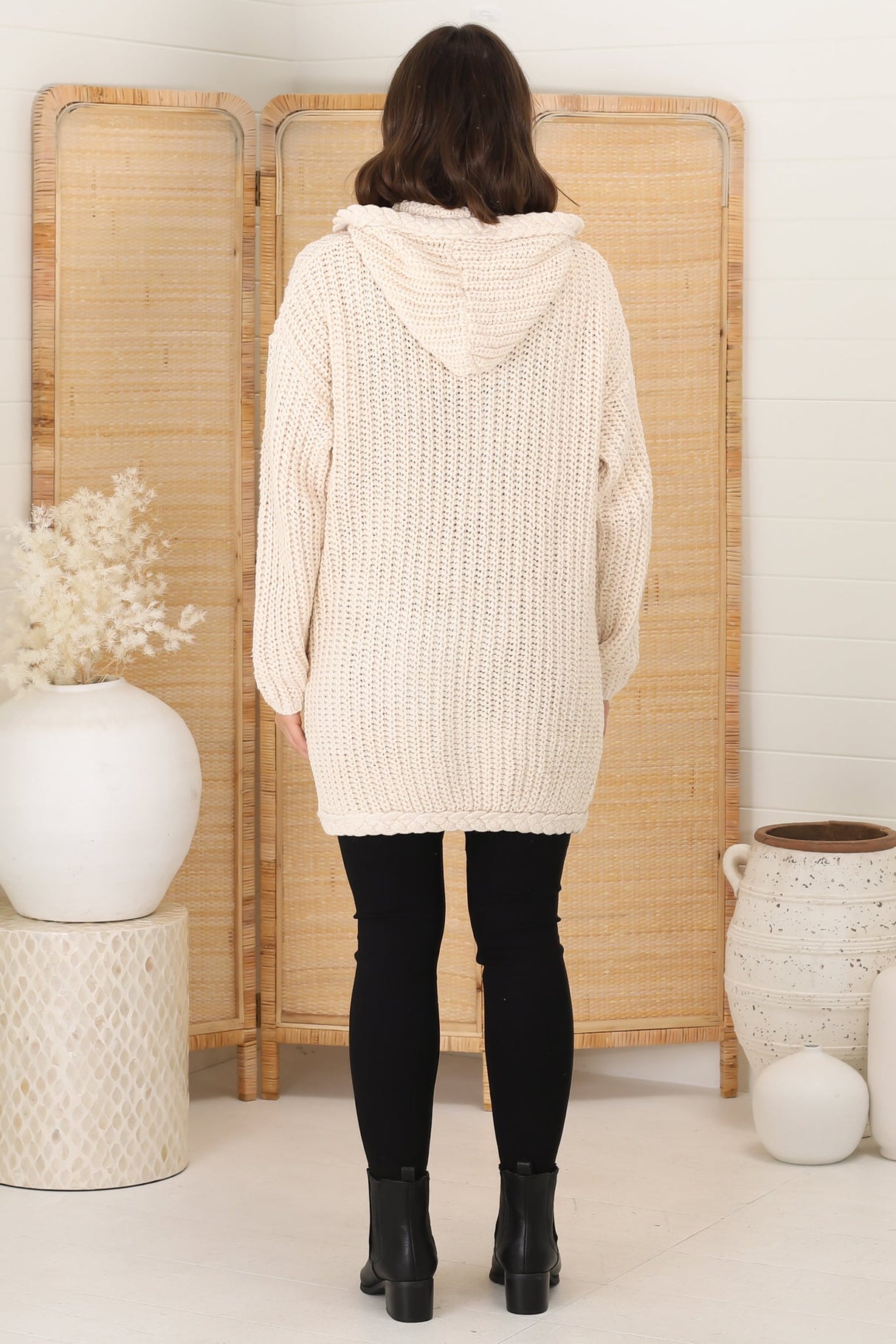 Chase Cardigan - Cable Knit Hooded Cardigan in Beige