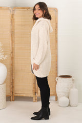 Chase Cardigan - Cable Knit Hooded Cardigan in Beige