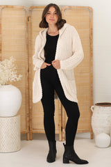 Chase Cardigan - Cable Knit Hooded Cardigan in Beige