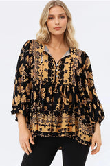 Chi Blouse - Balloon Sleeve Smock Blouse in Bronte Print