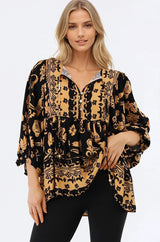 Chi Blouse - Balloon Sleeve Smock Blouse in Bronte Print