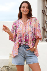 Chi Blouse - Balloon Sleeve Smock Blouse in Gesabelle Print