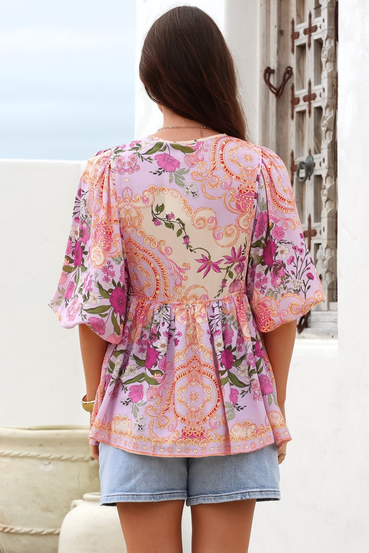 Chi Blouse - Balloon Sleeve Smock Blouse in Gesabelle Print