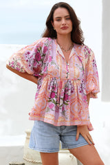 Chi Blouse - Balloon Sleeve Smock Blouse in Gesabelle Print