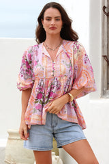 Chi Blouse - Balloon Sleeve Smock Blouse in Gesabelle Print