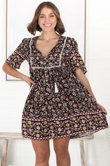 Chia Mini Dress - Babydoll Dress in Amirah Print