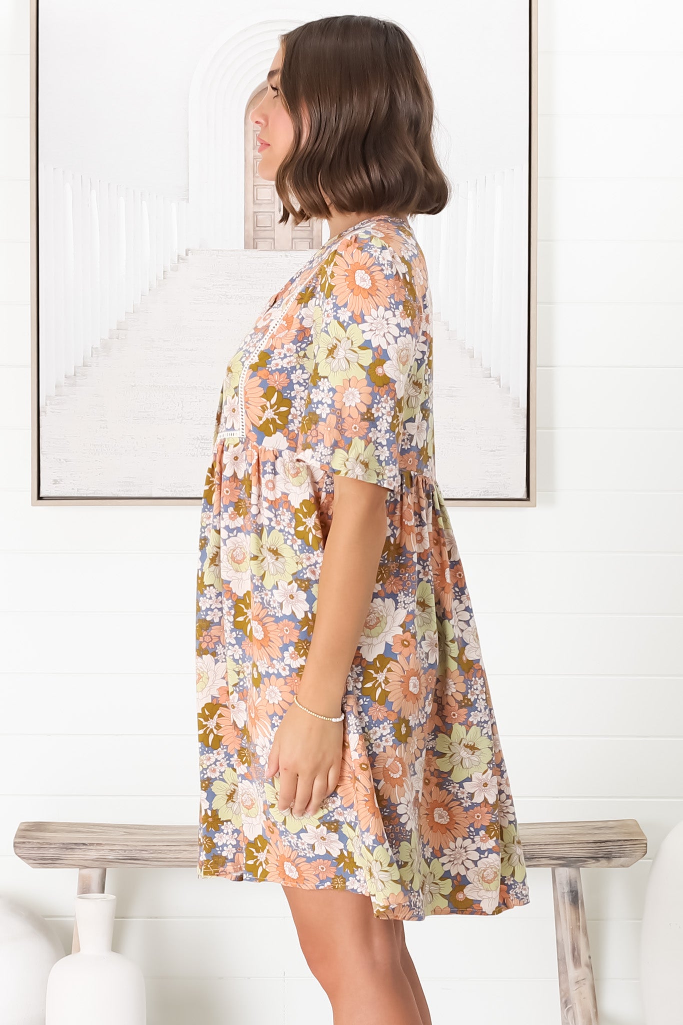 Chia Mini Dress - Babydoll Dress in Avianna Print
