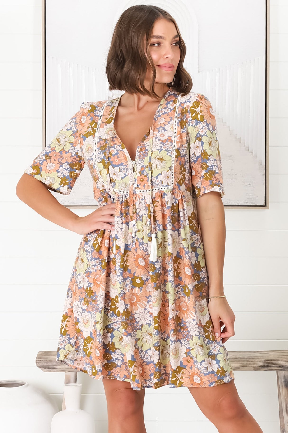 Chia Mini Dress - Babydoll Dress in Avianna Print