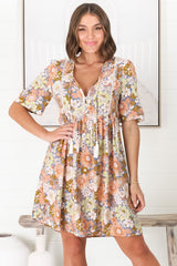 Chia Mini Dress - Babydoll Dress in Avianna Print