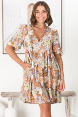 Chia Mini Dress - Babydoll Dress in Avianna Print