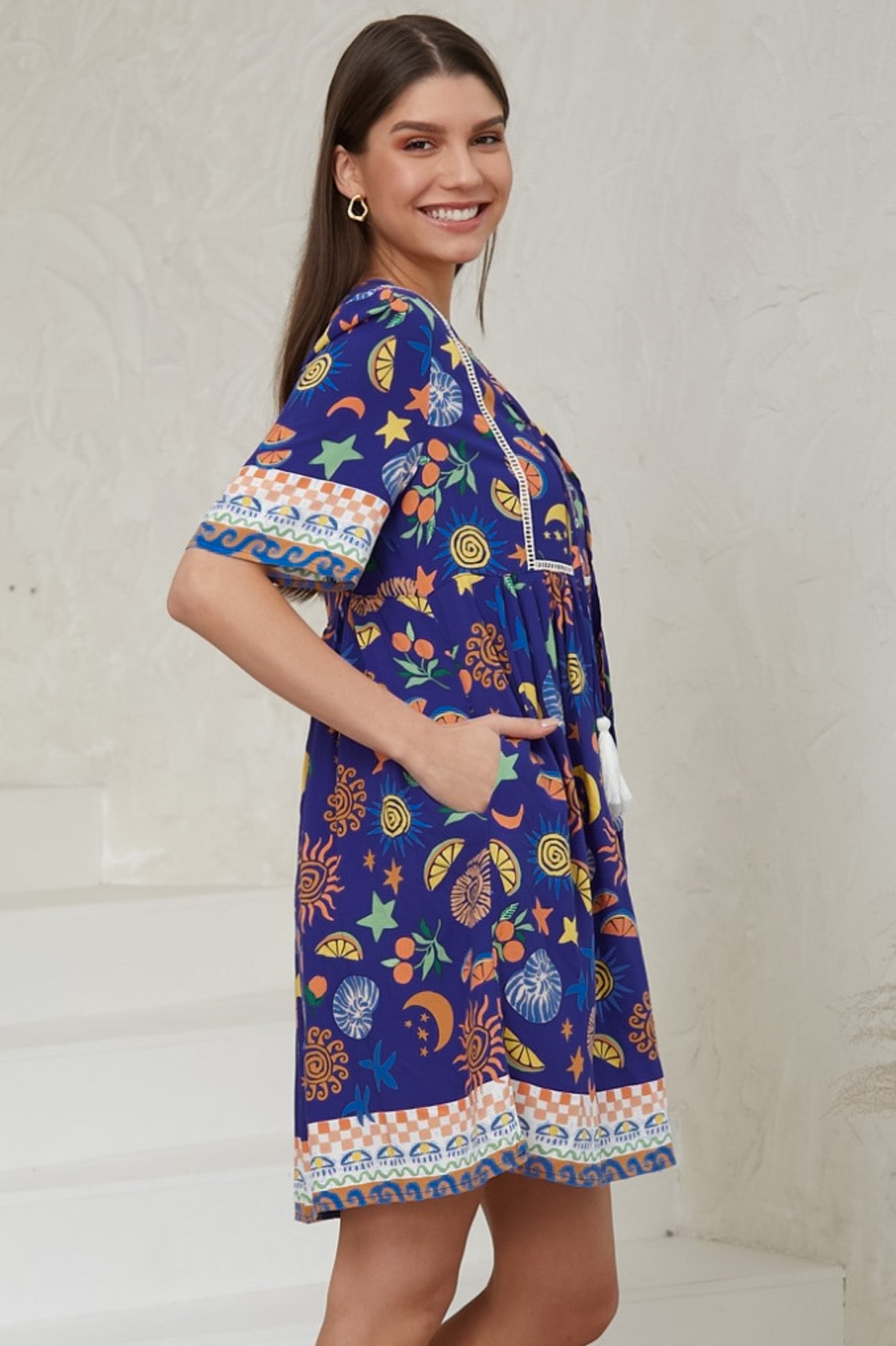 Chia Mini Dress - Babydoll Dress in Canary Print