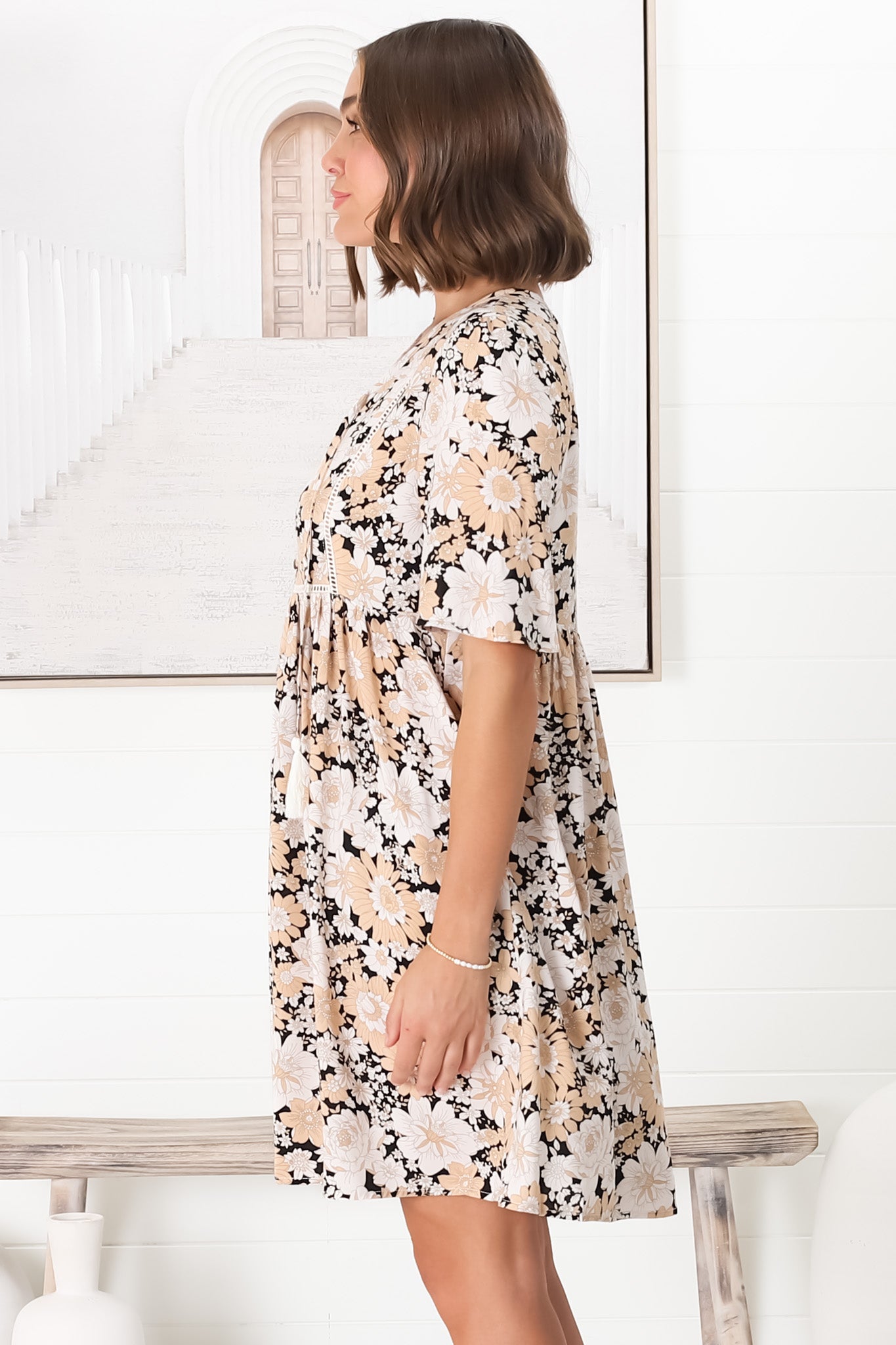 Chia Mini Dress - Babydoll Dress in Lyanna Print