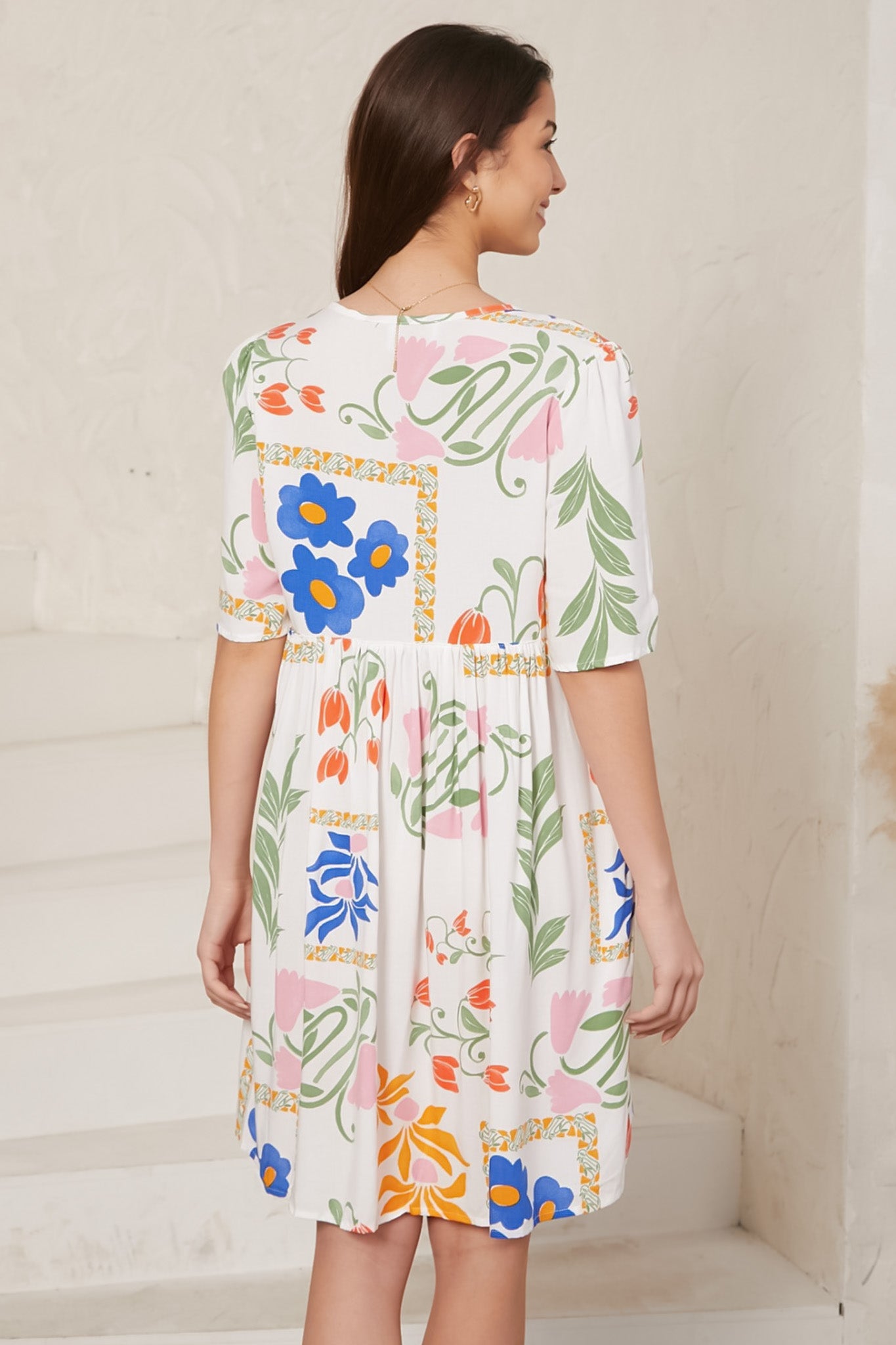 Chia Mini Dress - Babydoll Dress in Caspian Print