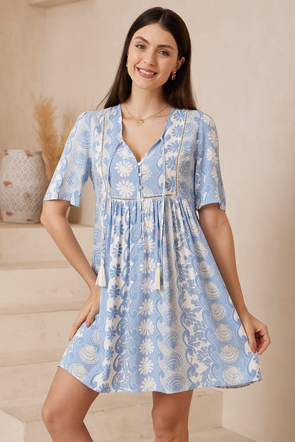 Chia Mini Dress - Babydoll Dress in Cordelia Print