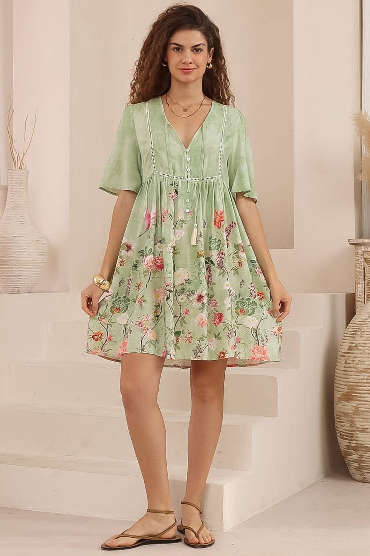 Chia Mini Dress - Babydoll Dress in Ferngully Print