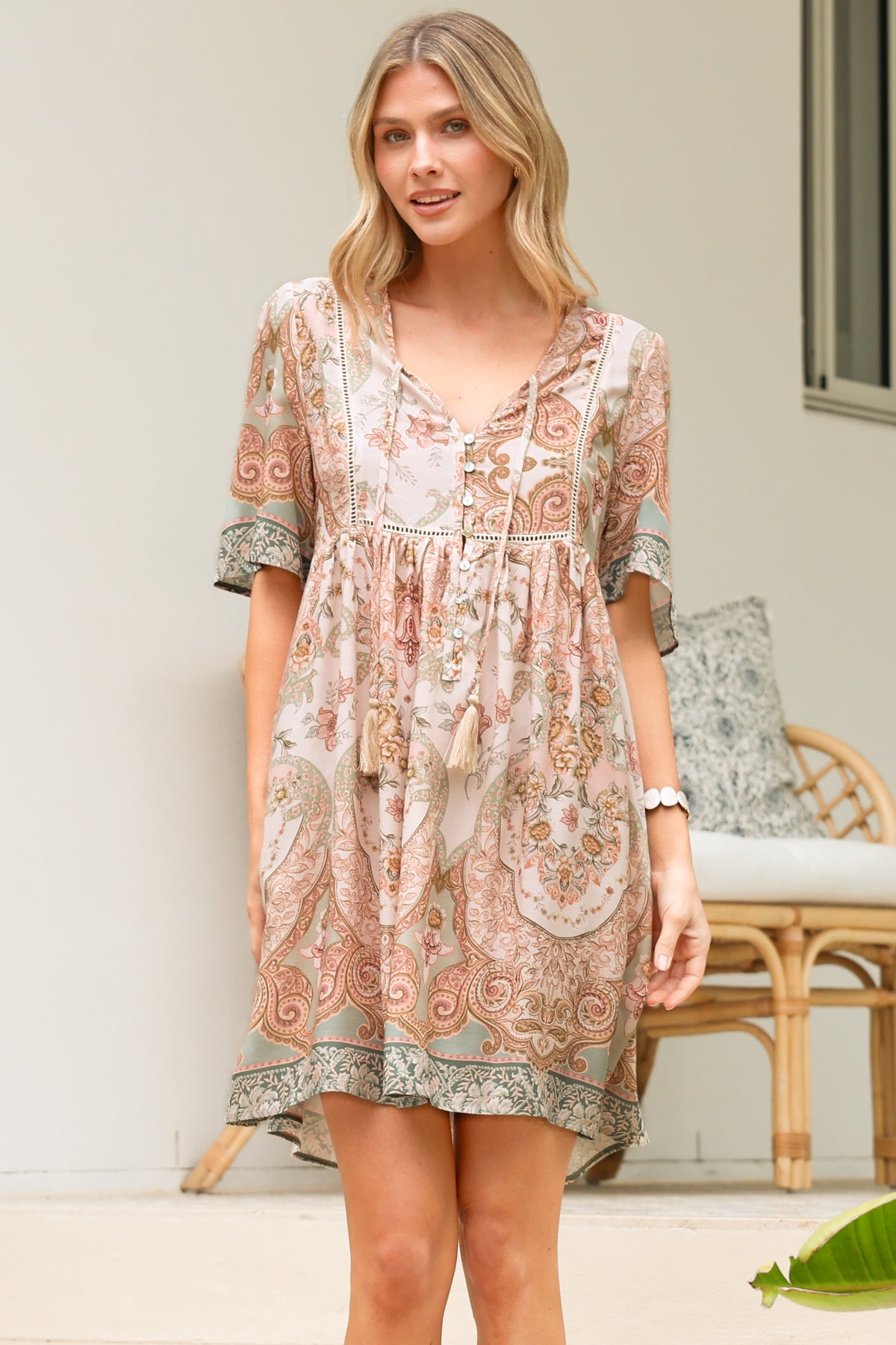 Chia Mini Dress - Babydoll Dress in Gwendolyn Print