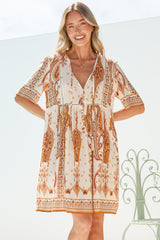 Chia Mini Dress - Babydoll Dress in Sedona Print