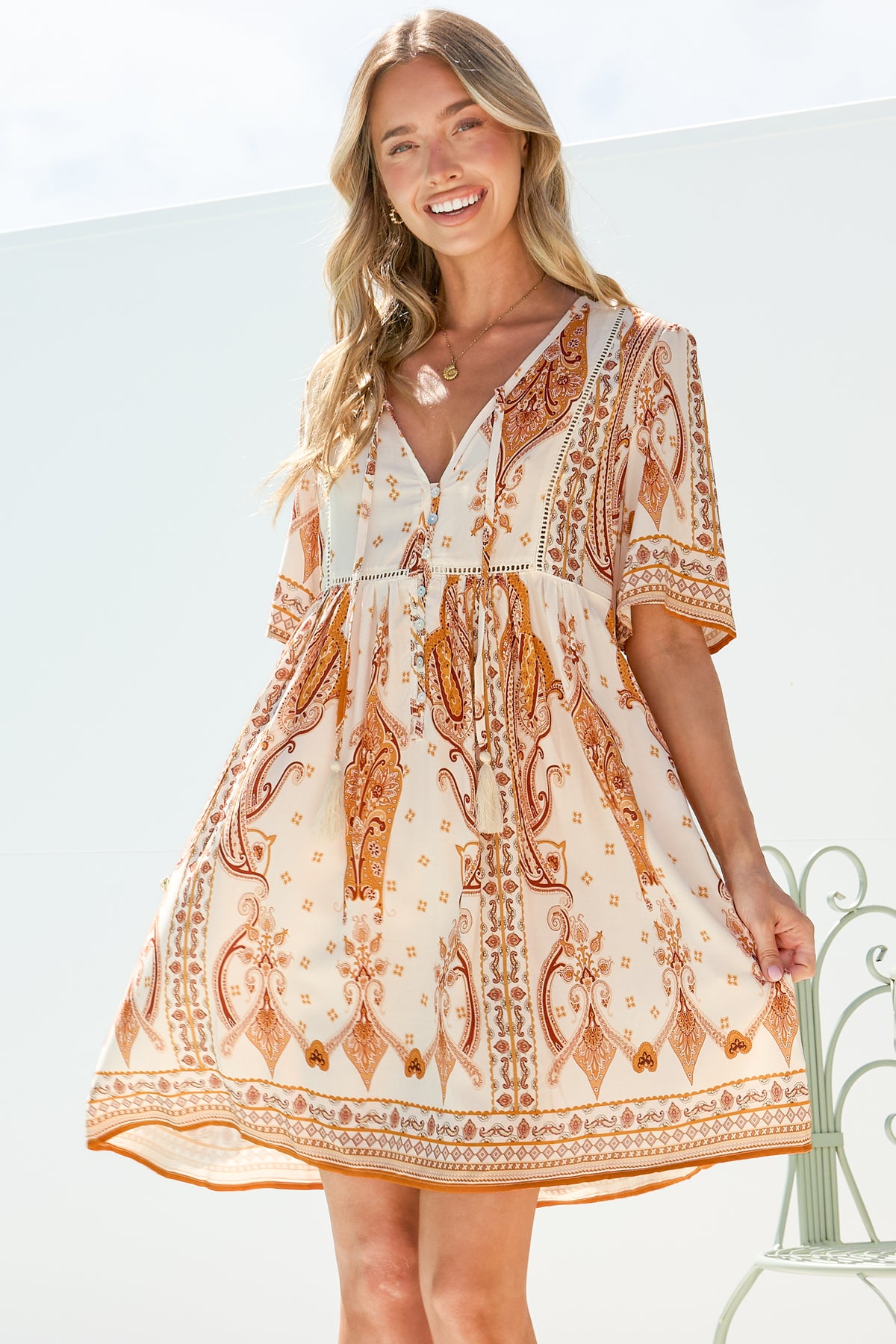 Chia Mini Dress - Babydoll Dress in Sedona Print