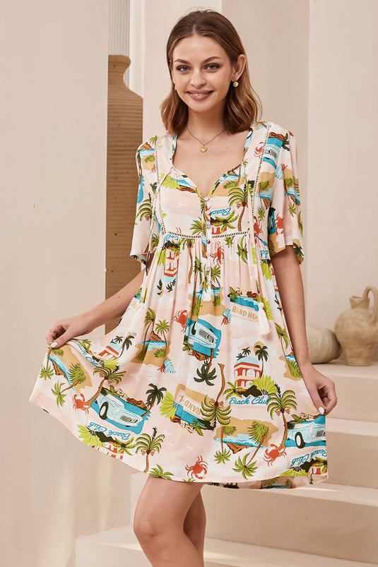 Chia Mini Dress - Babydoll Dress in Venice Print