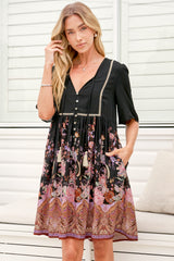 Chia Mini Dress - Babydoll Dress in Zaria Print